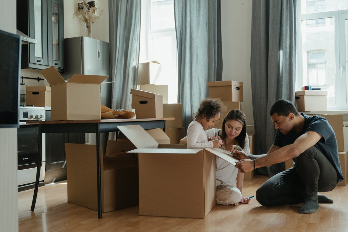 A family packing during their move.