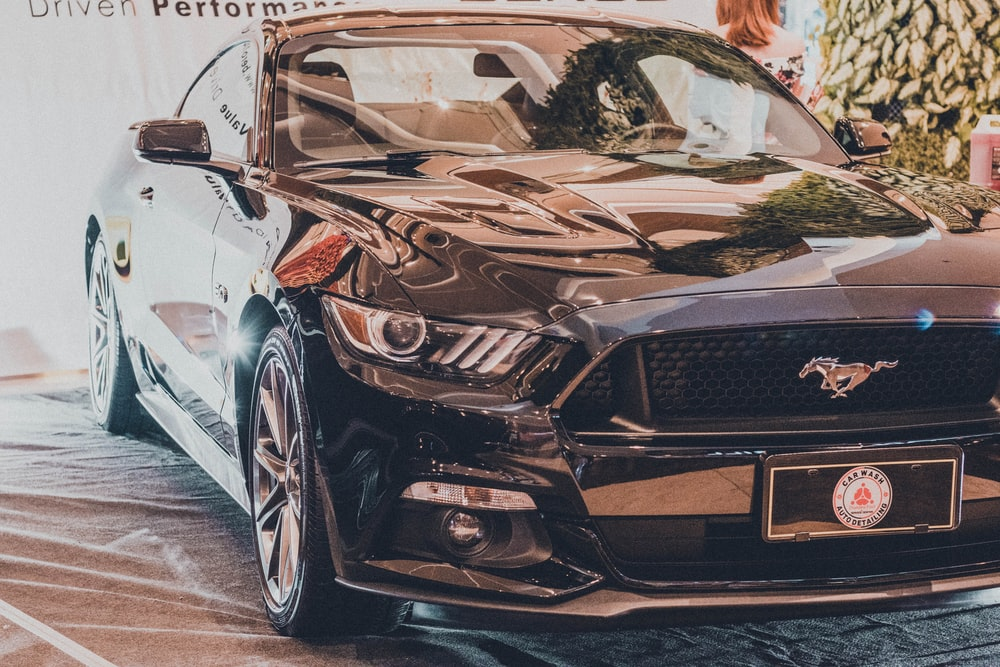 A black Ford Mustang.